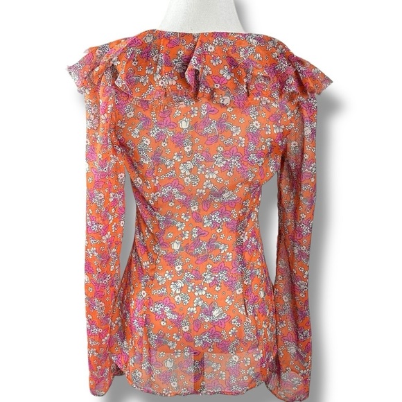 Free People Nina Printed Top Tulips XS Ditsy Floral V Neck Plunge Ruffles Sheer - Picture 9 of 15
